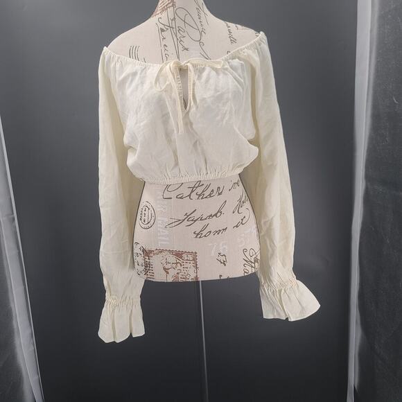 Weworewhat linen bell wrist  tie front linen cropped milkmaid top Size Large - Picture 8 of 9